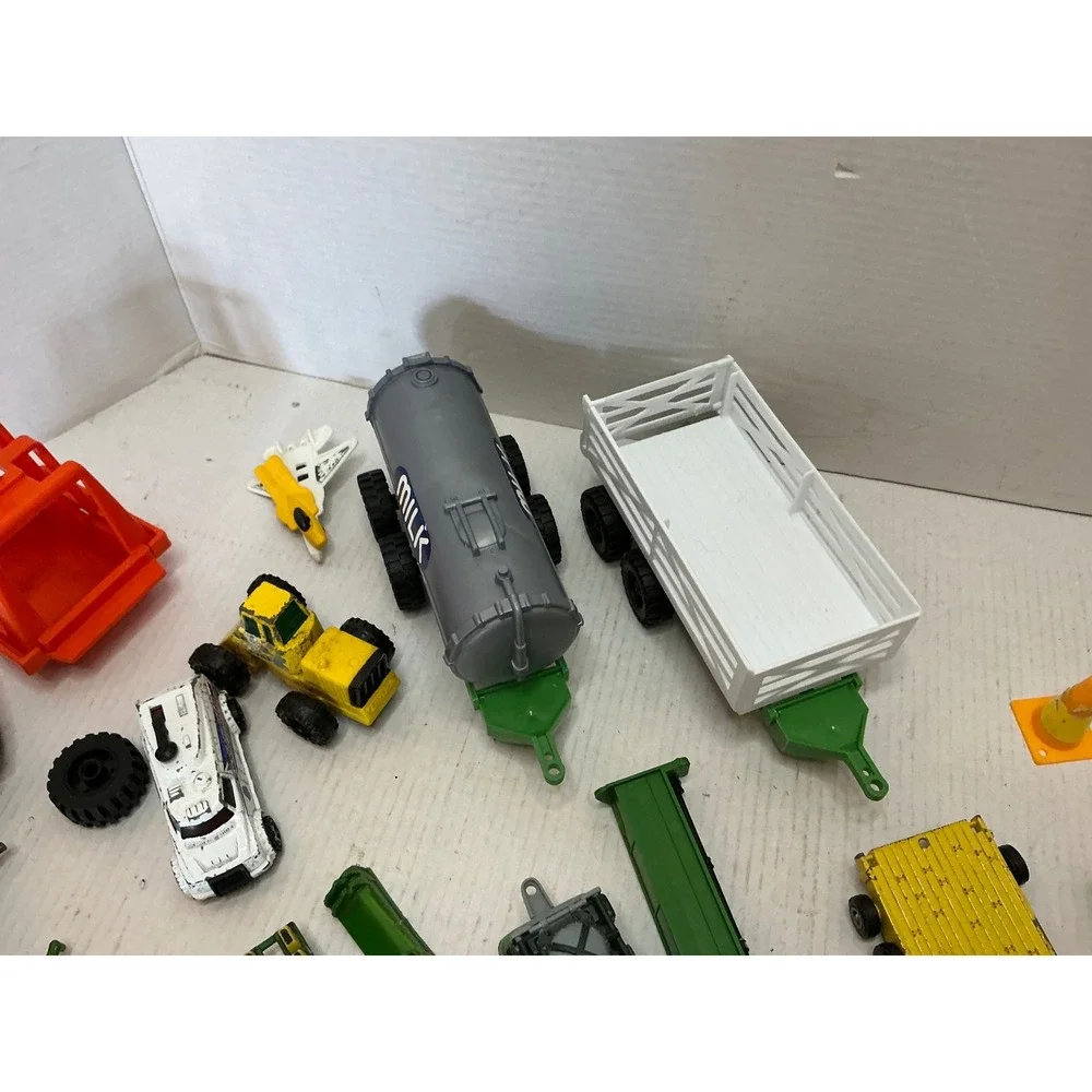 Vintage Toy Vehicle Lot Farm Tractors Trailers Construction Equipment 15+ Pieces